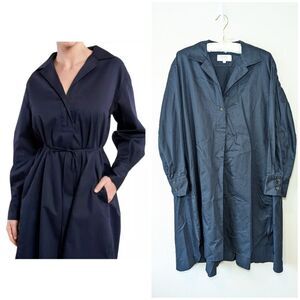 La Ligne Cotton Linen Franca Navy Shirt Dress